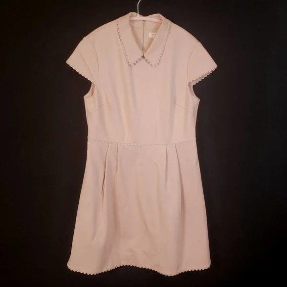 TED BAKER BLUSH CAP SLEEVE PETER PAN COLLAR STRETCH DRESS - Picture 3 of 9